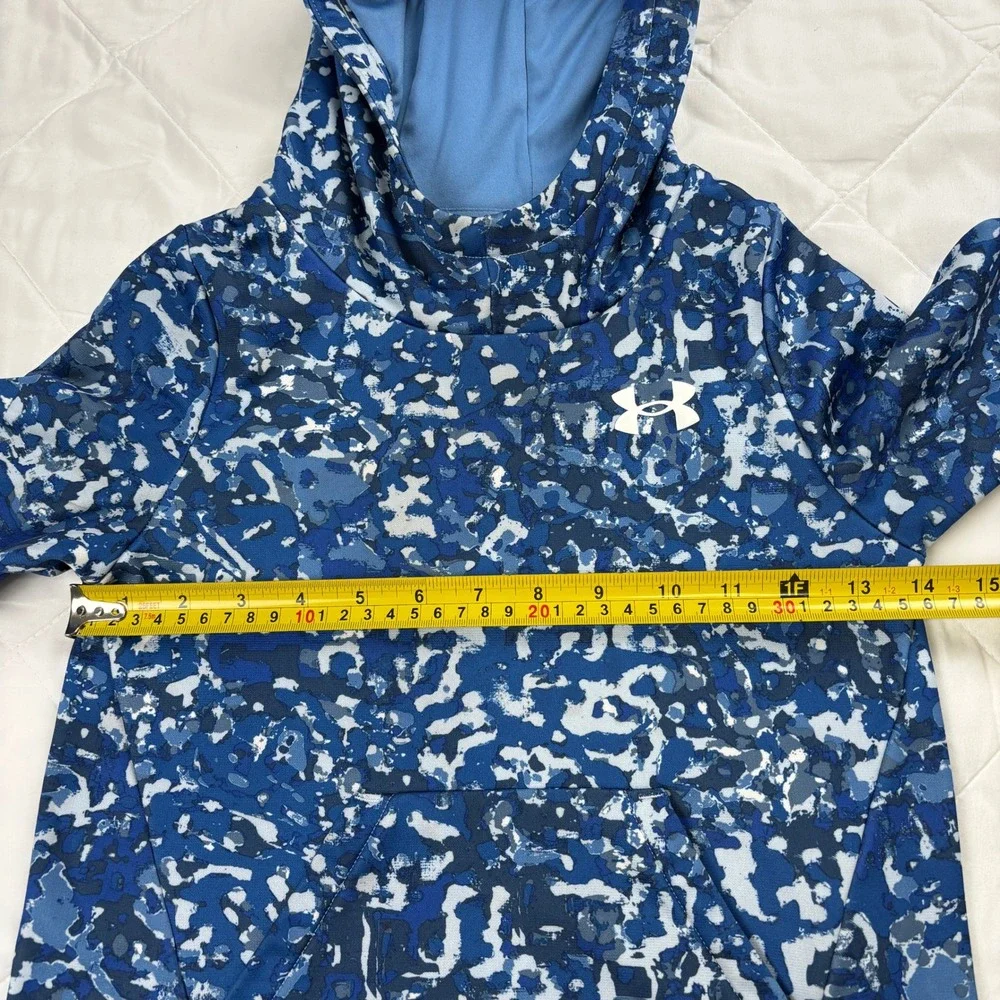 Under Armour Youth Small Hoodie Blue Camo Loose‎ Fit Pullover Fleece Lined
